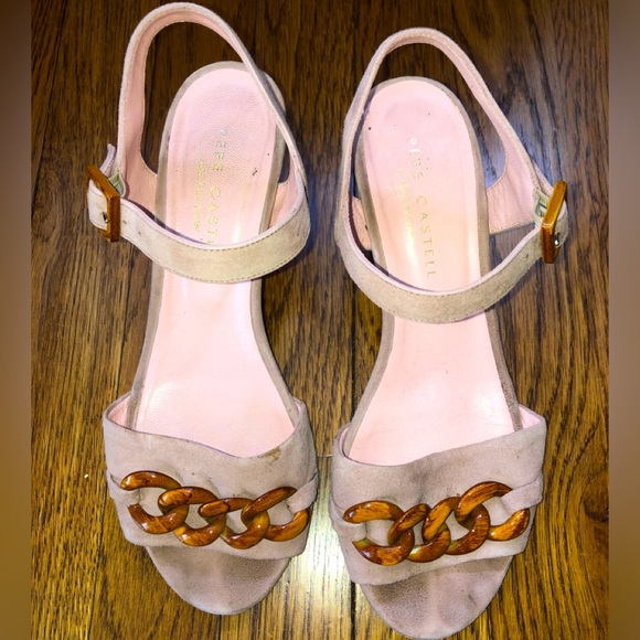 Pepe Castell Blush Pink Leather Suede Block Heels - Picture 1 of 5